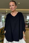 Made in Italy Cooper Needlecord Scoop Dip Back Top Black